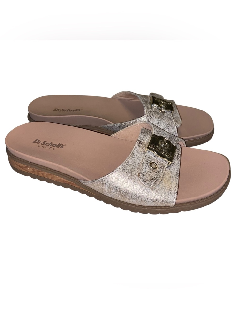 Dr. Scholl’s Sandals Womens Size 8.5 Slides Shoes Island Icon Tan Gold Retro